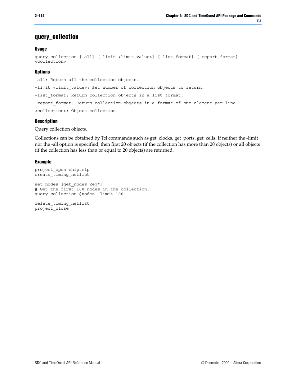 Query_collection, Query_collection –114 | Altera SDC and TimeQuest API User Manual | Page 124 / 168