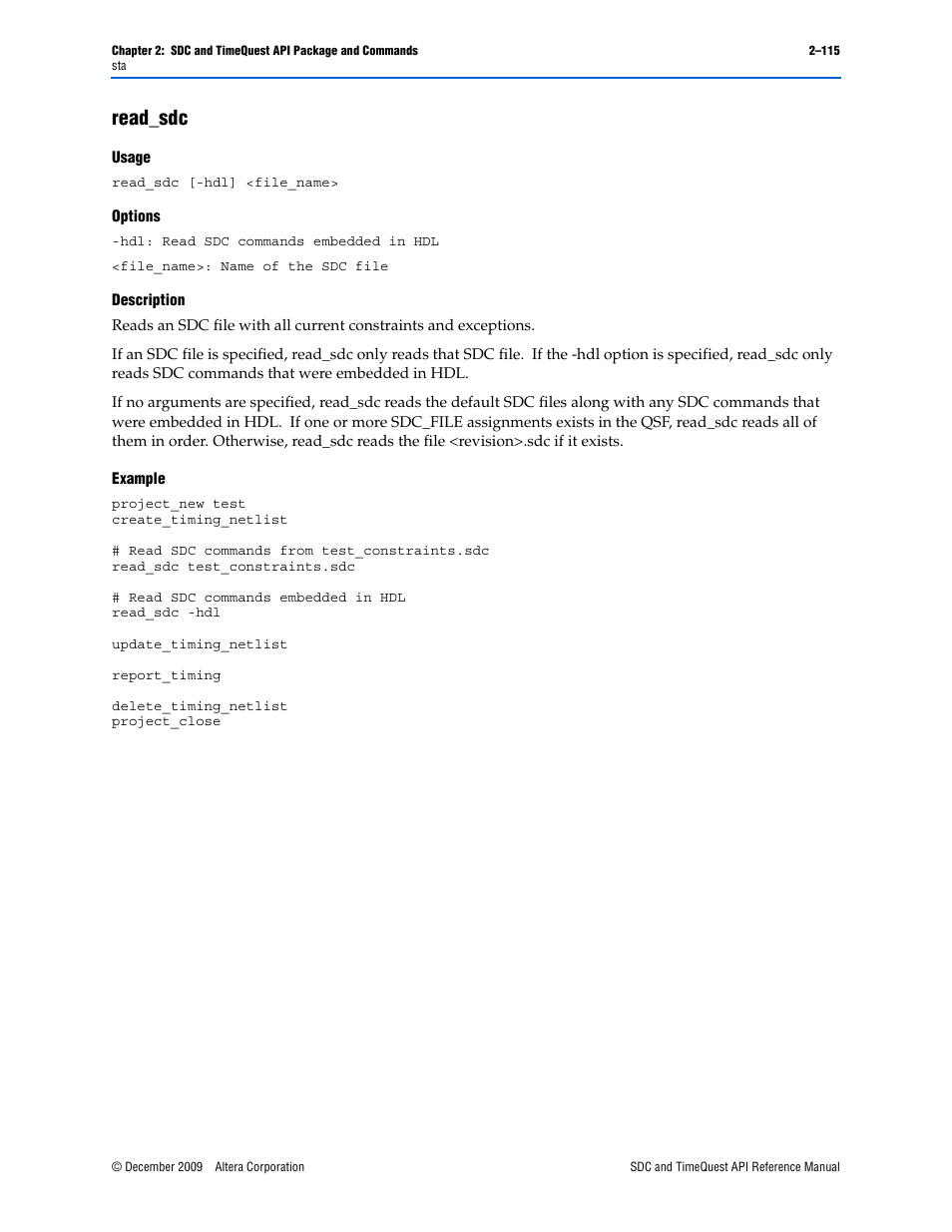 Read_sdc, Read_sdc –115 | Altera SDC and TimeQuest API User Manual | Page 125 / 168