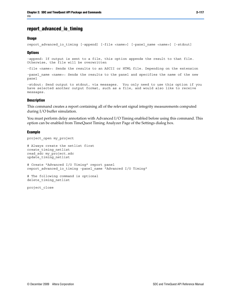 Report_advanced_io_timing, Report_advanced_io_timing –117 | Altera SDC and TimeQuest API User Manual | Page 127 / 168