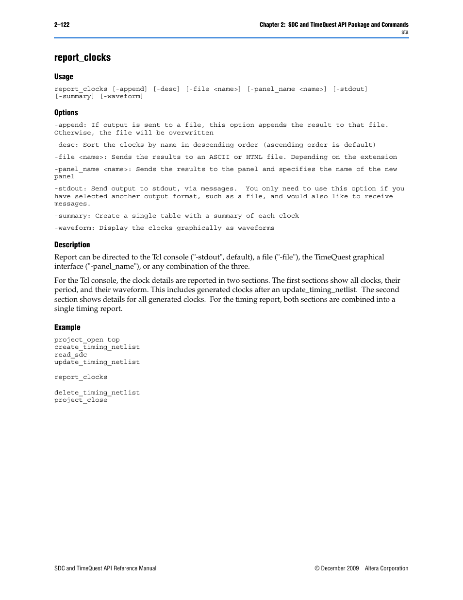 Report_clocks, Report_clocks –122 | Altera SDC and TimeQuest API User Manual | Page 132 / 168