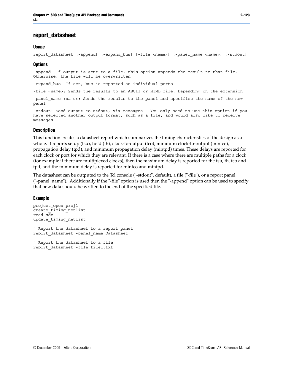 Report_datasheet, Report_datasheet –123 | Altera SDC and TimeQuest API User Manual | Page 133 / 168