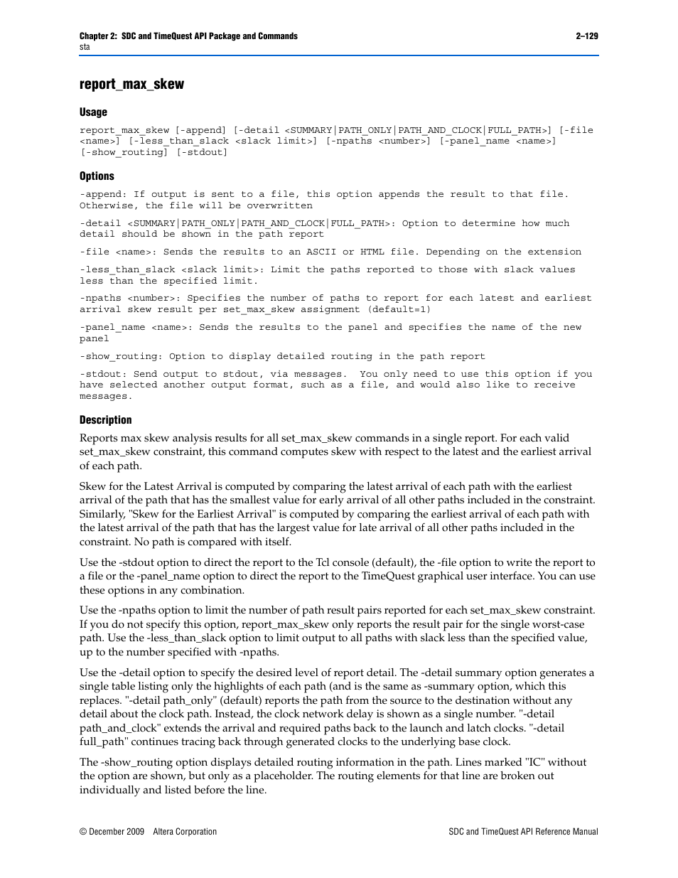 Report_max_skew, Report_max_skew –129 | Altera SDC and TimeQuest API User Manual | Page 139 / 168