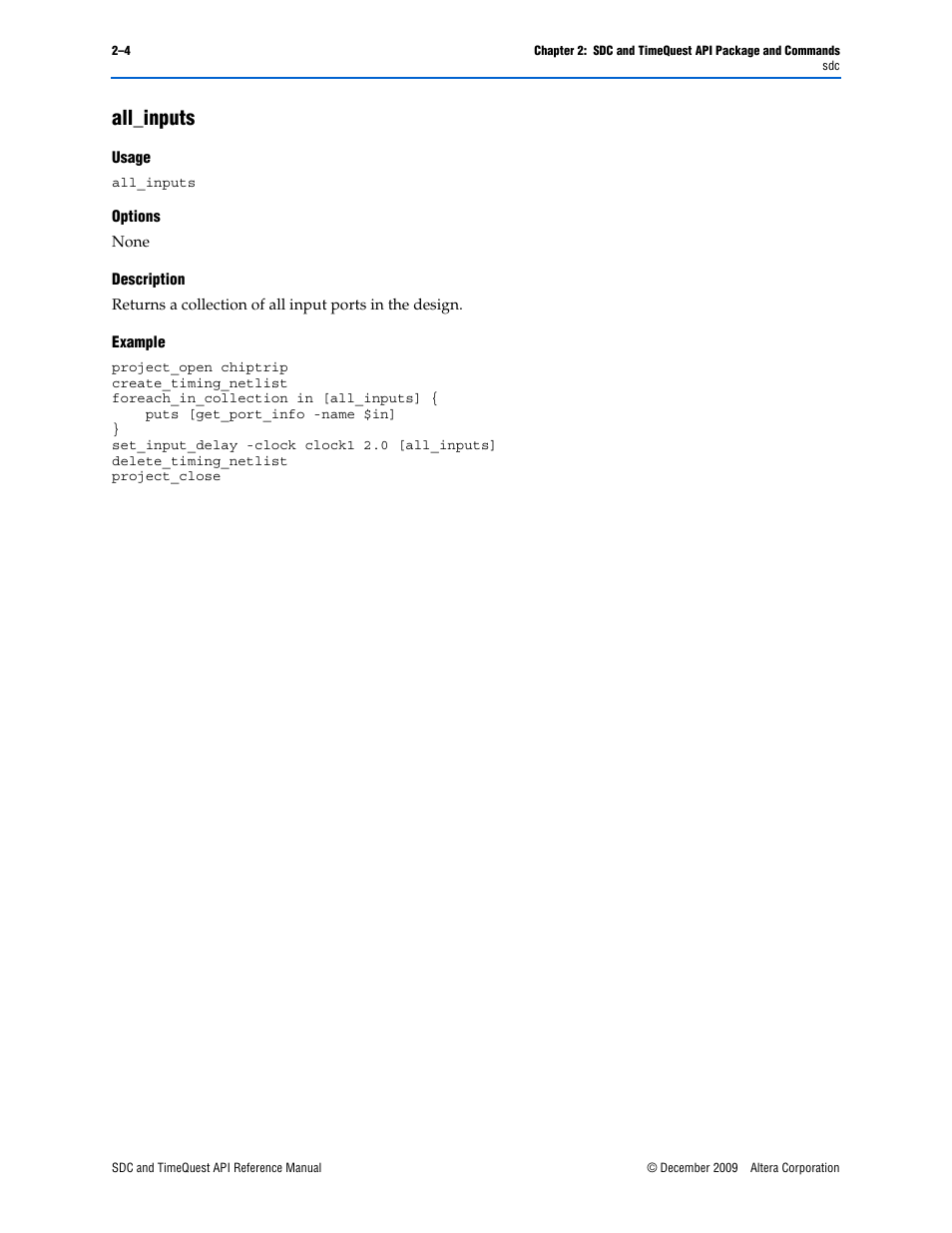 All_inputs, All_inputs –4 | Altera SDC and TimeQuest API User Manual | Page 14 / 168