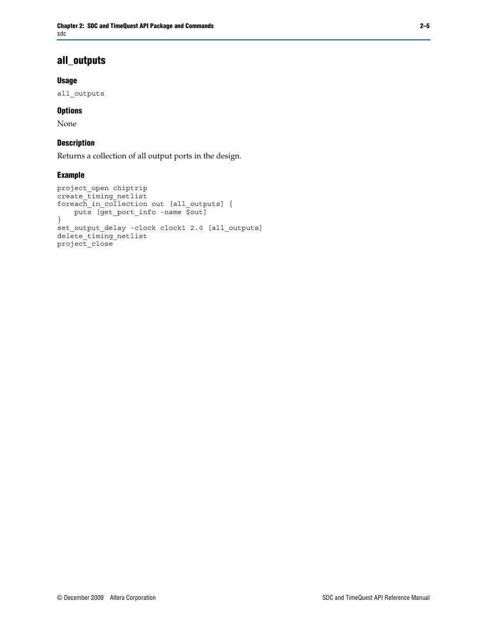 All_outputs, All_outputs –5 | Altera SDC and TimeQuest API User Manual | Page 15 / 168