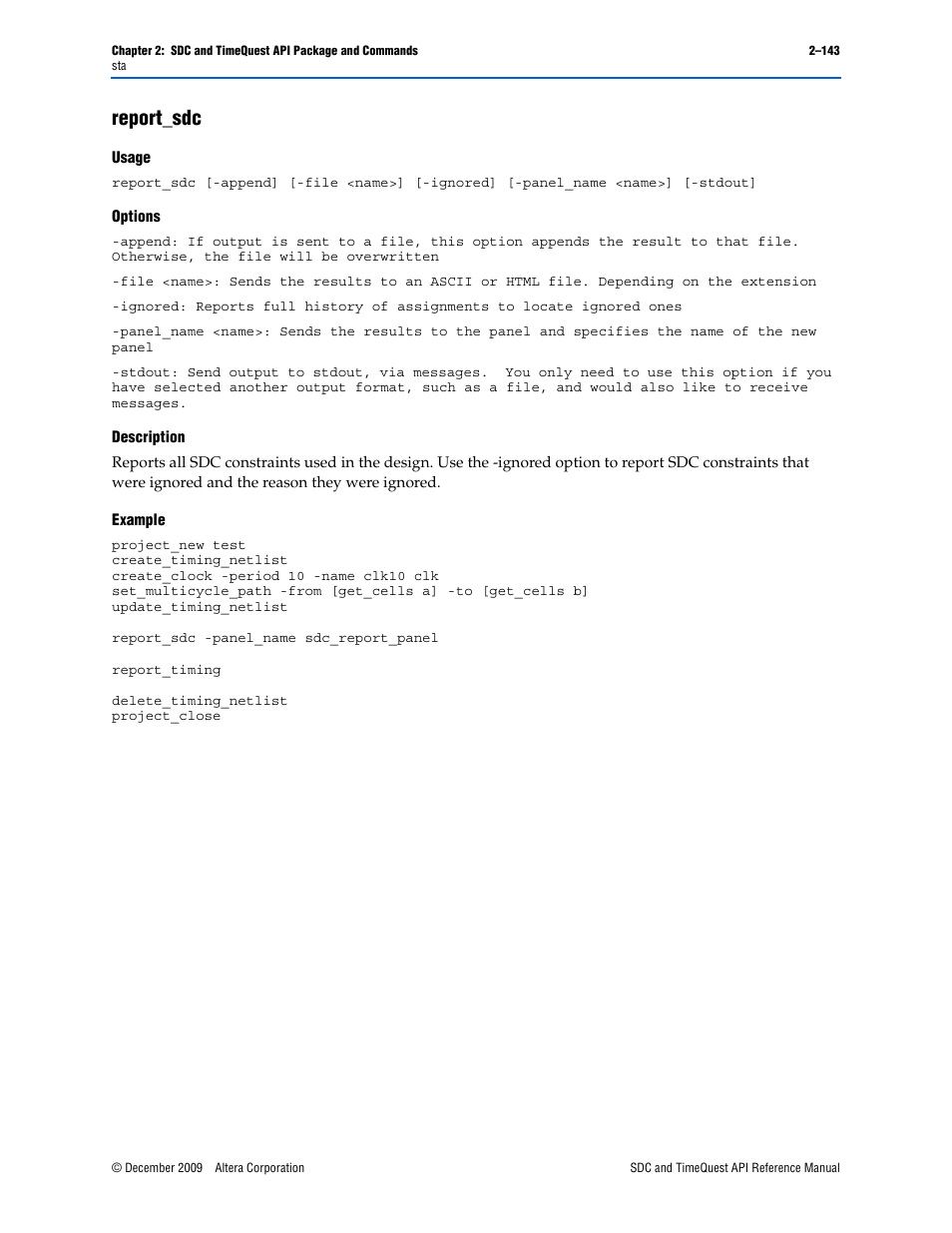 Report_sdc, Report_sdc –143 | Altera SDC and TimeQuest API User Manual | Page 153 / 168