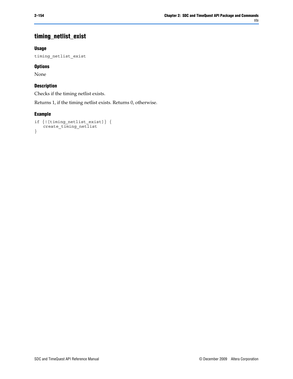 Timing_netlist_exist, Timing_netlist_exist –154 | Altera SDC and TimeQuest API User Manual | Page 164 / 168