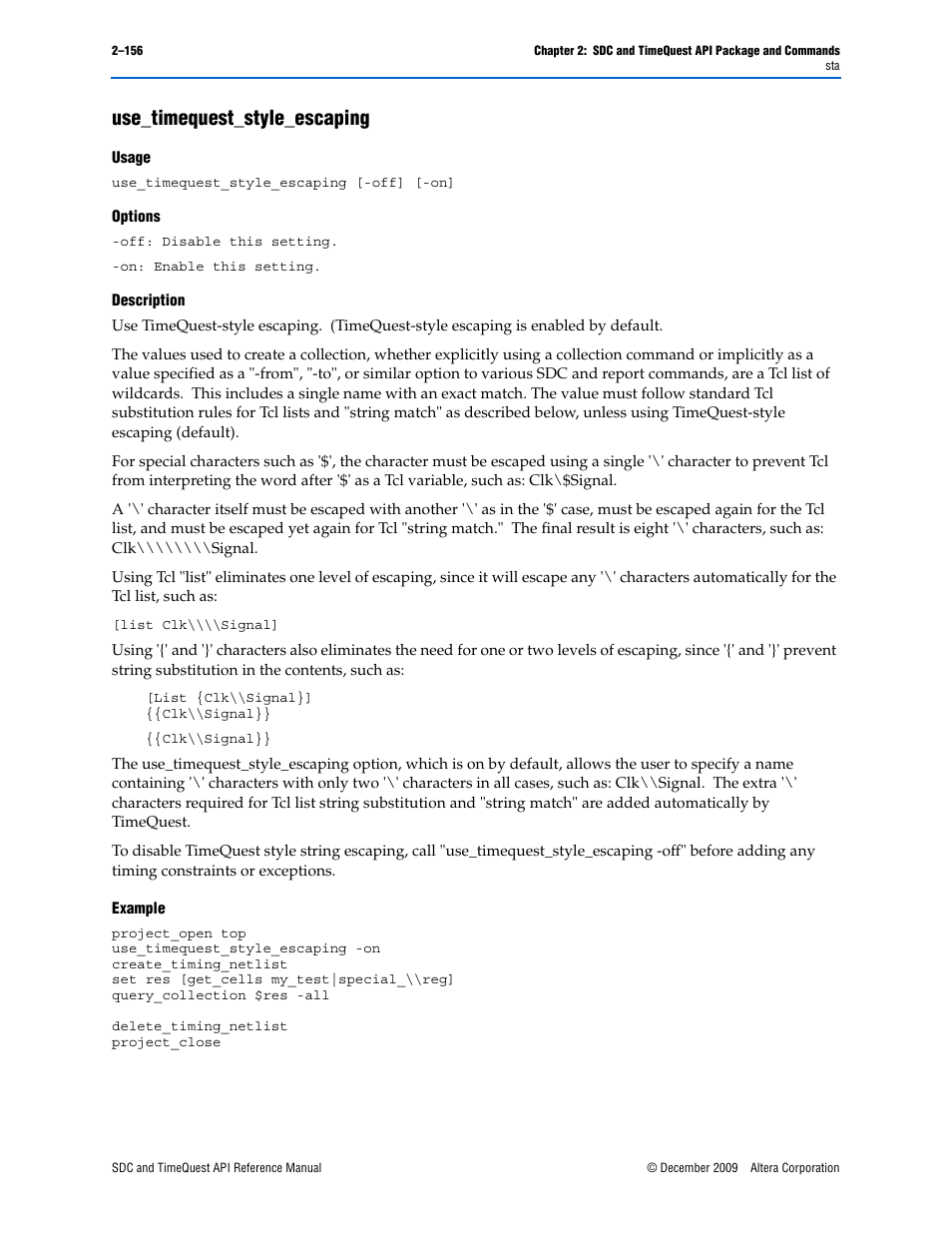 Use_timequest_style_escaping, Use_timequest_style_escaping –156 | Altera SDC and TimeQuest API User Manual | Page 166 / 168