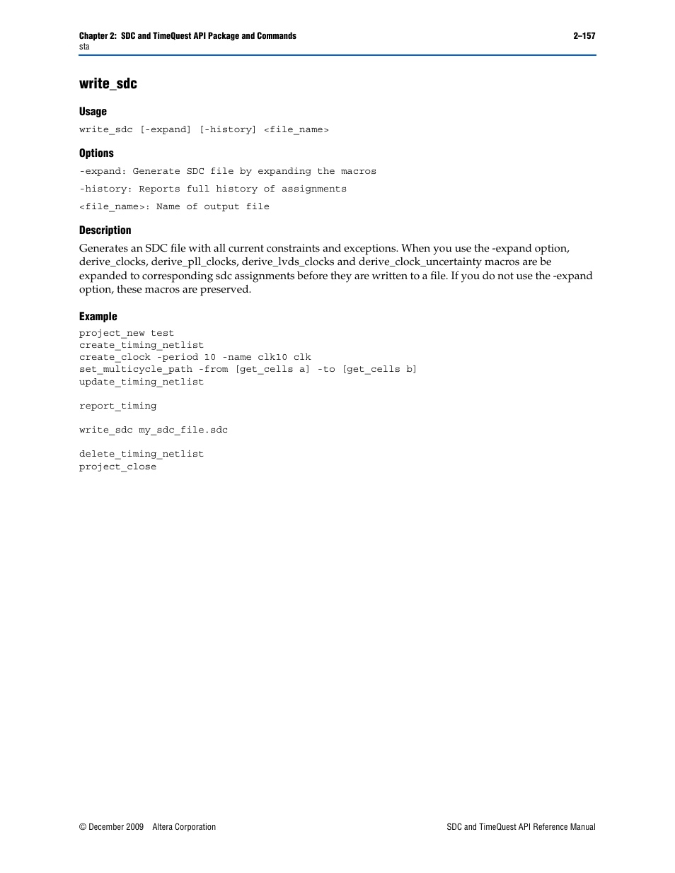 Write_sdc, Write_sdc –157 | Altera SDC and TimeQuest API User Manual | Page 167 / 168
