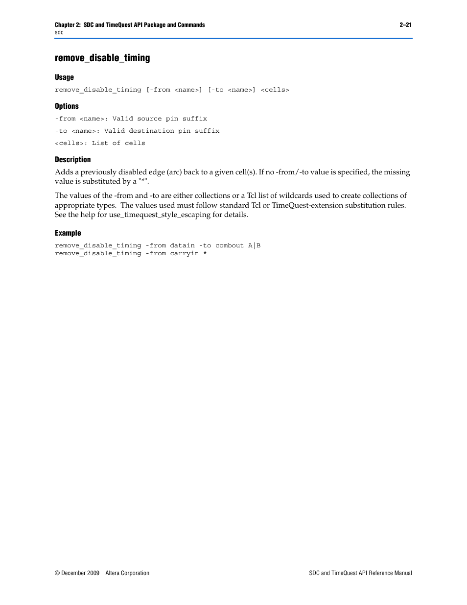 Remove_disable_timing, Remove_disable_timing –21 | Altera SDC and TimeQuest API User Manual | Page 31 / 168