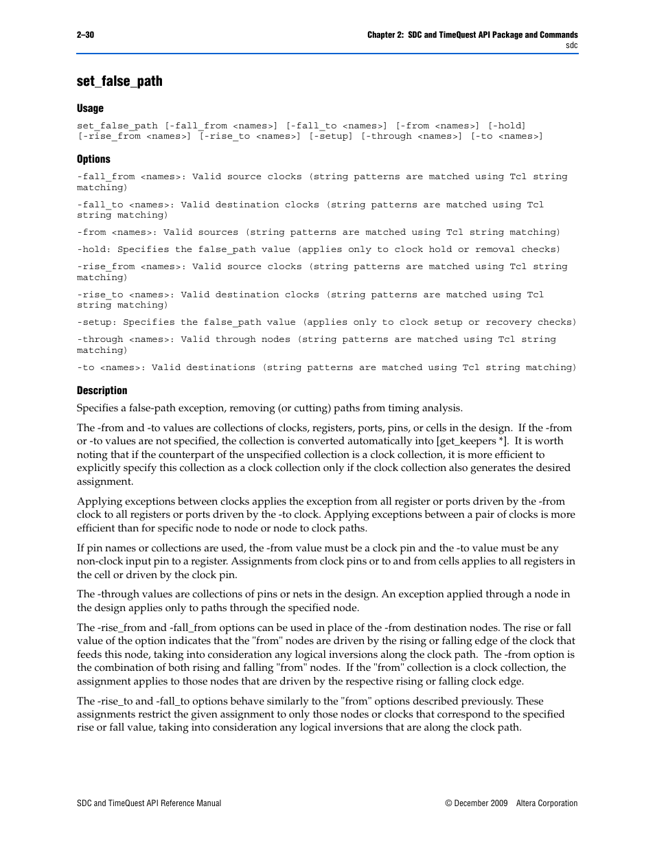 Set_false_path, Set_false_path –30 | Altera SDC and TimeQuest API User Manual | Page 40 / 168