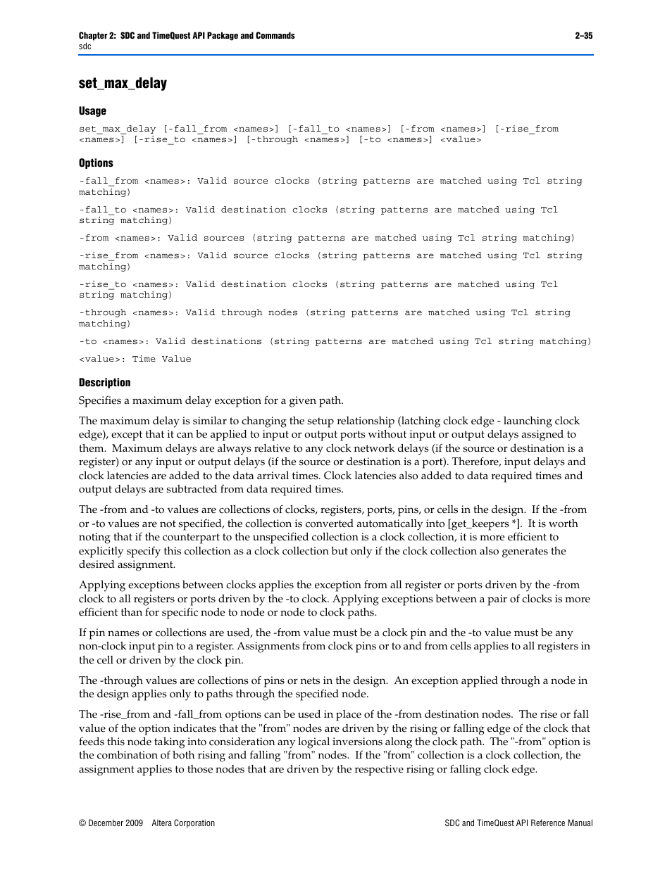 Set_max_delay, Set_max_delay –35 | Altera SDC and TimeQuest API User Manual | Page 45 / 168