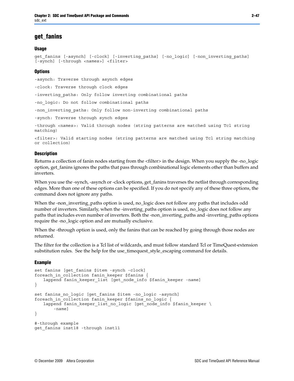 Get_fanins, Get_fanins –47 | Altera SDC and TimeQuest API User Manual | Page 57 / 168