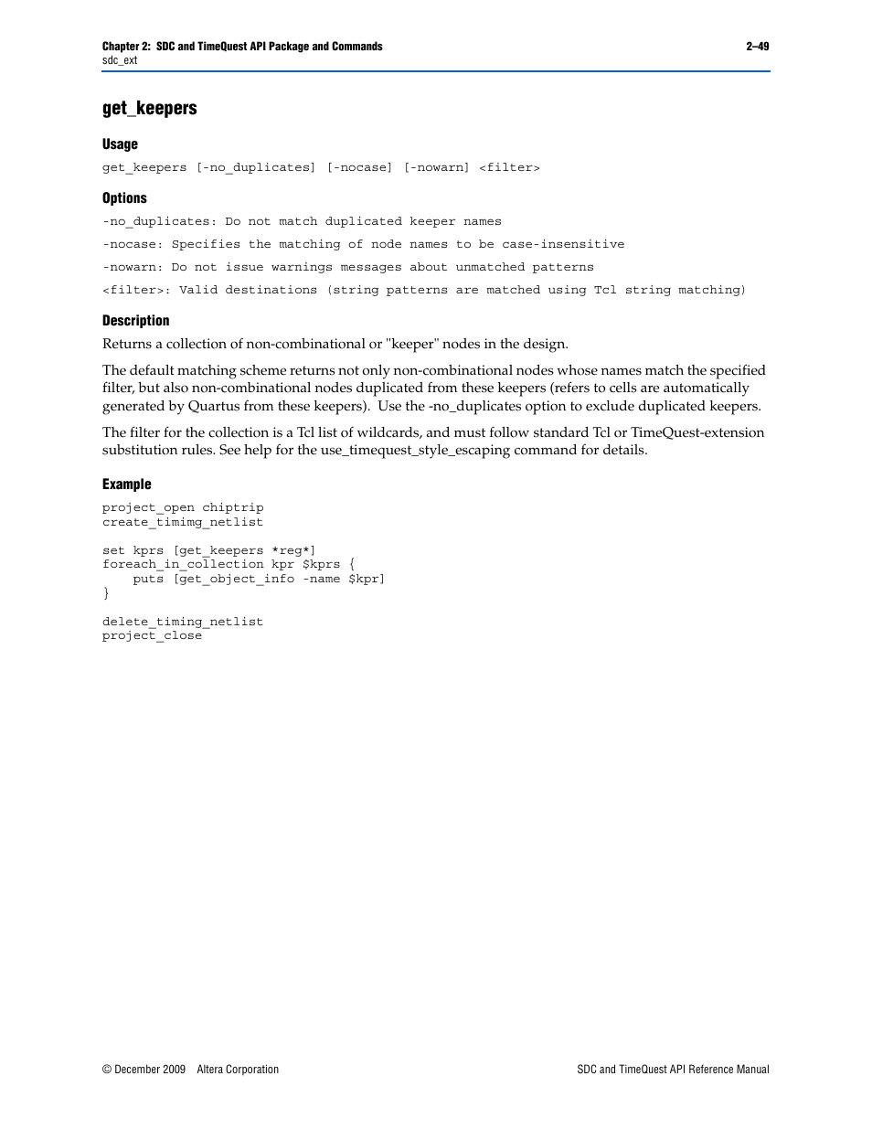 Get_keepers, Get_keepers –49 | Altera SDC and TimeQuest API User Manual | Page 59 / 168