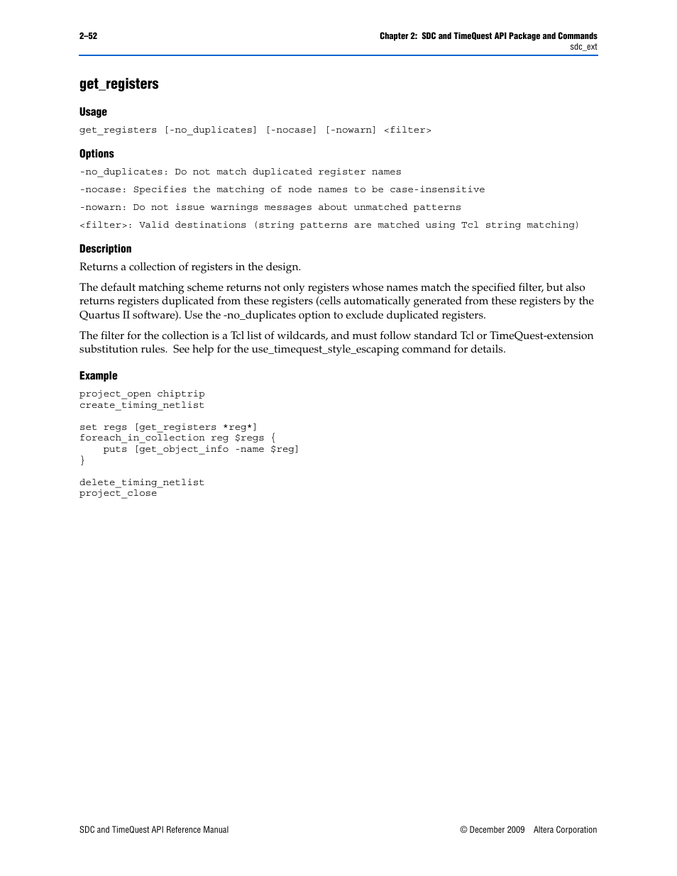 Get_registers, Get_registers –52 | Altera SDC and TimeQuest API User Manual | Page 62 / 168