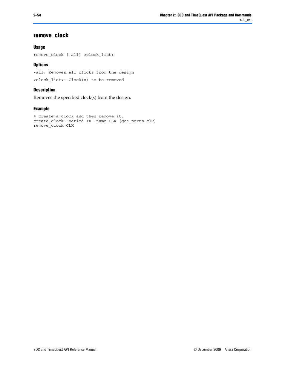 Remove_clock, Remove_clock –54 | Altera SDC and TimeQuest API User Manual | Page 64 / 168