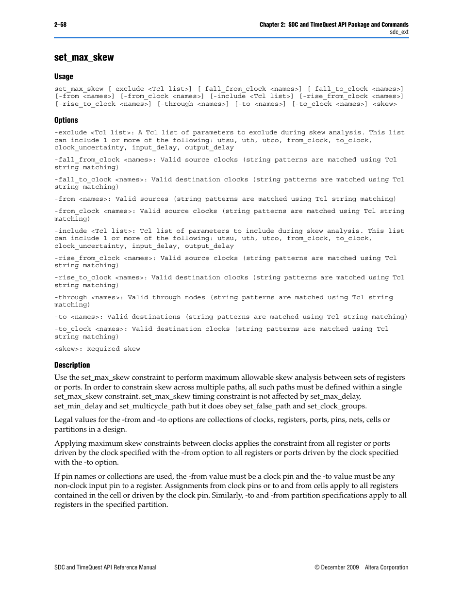 Set_max_skew, Set_max_skew –58 | Altera SDC and TimeQuest API User Manual | Page 68 / 168