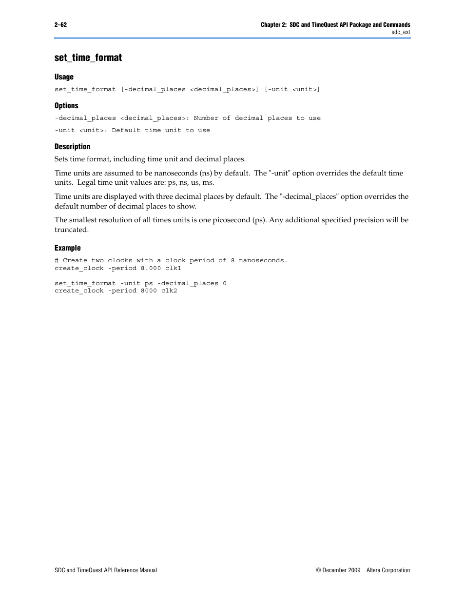 Set_time_format, Set_time_format –62 | Altera SDC and TimeQuest API User Manual | Page 72 / 168