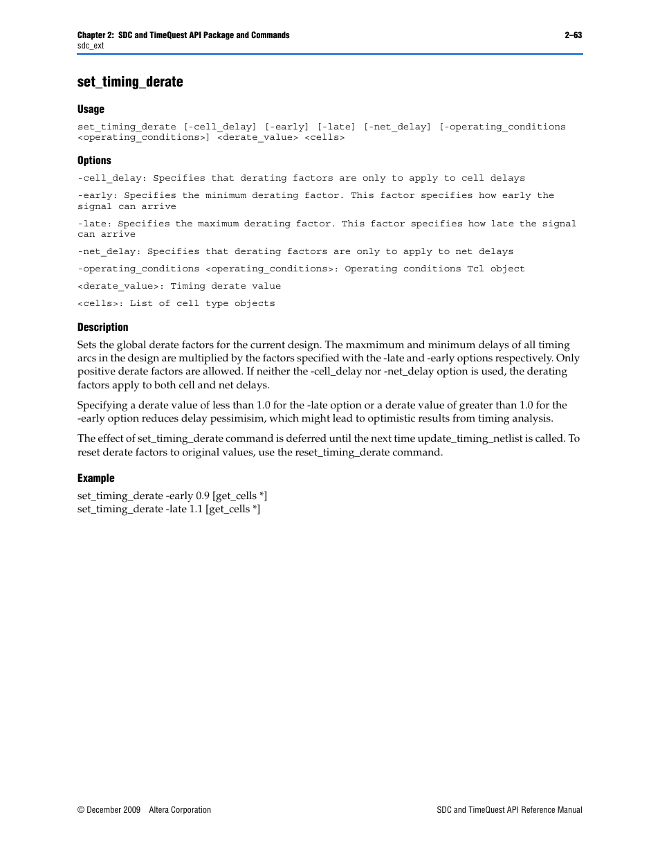 Set_timing_derate, Set_timing_derate –63 | Altera SDC and TimeQuest API User Manual | Page 73 / 168