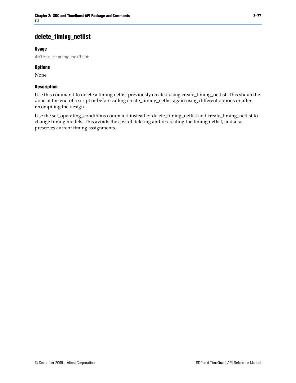 Delete_timing_netlist, Delete_timing_netlist –77 | Altera SDC and TimeQuest API User Manual | Page 87 / 168