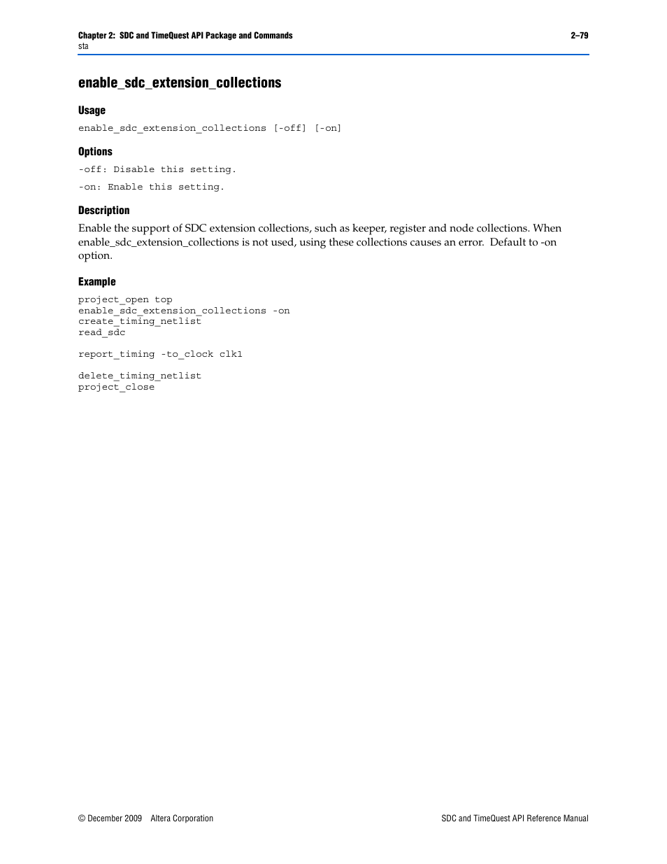 Enable_sdc_extension_collections, Enable_sdc_extension_collections –79 | Altera SDC and TimeQuest API User Manual | Page 89 / 168