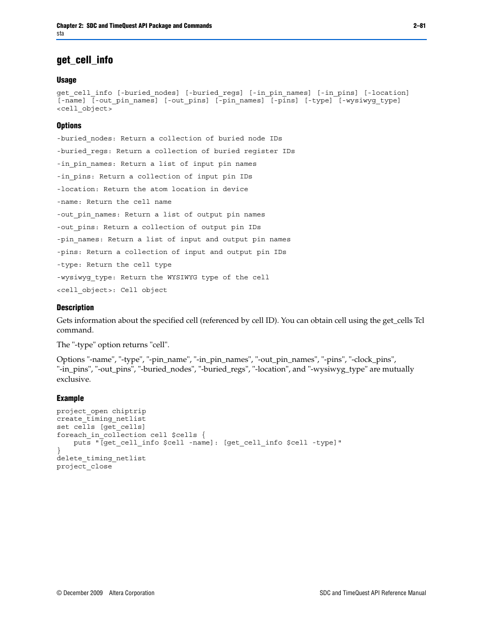 Get_cell_info, Get_cell_info –81 | Altera SDC and TimeQuest API User Manual | Page 91 / 168