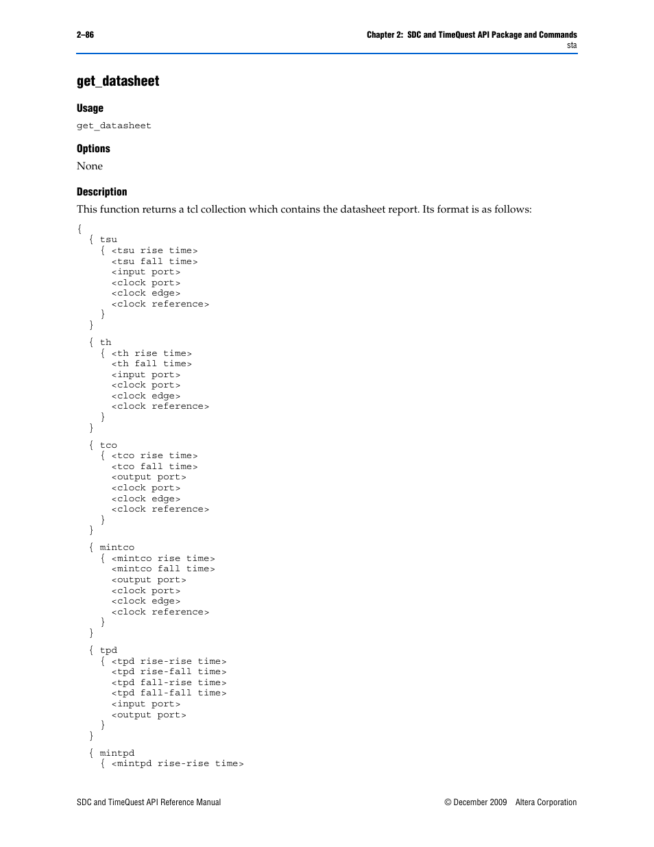 Get_datasheet, Get_datasheet –86 | Altera SDC and TimeQuest API User Manual | Page 96 / 168