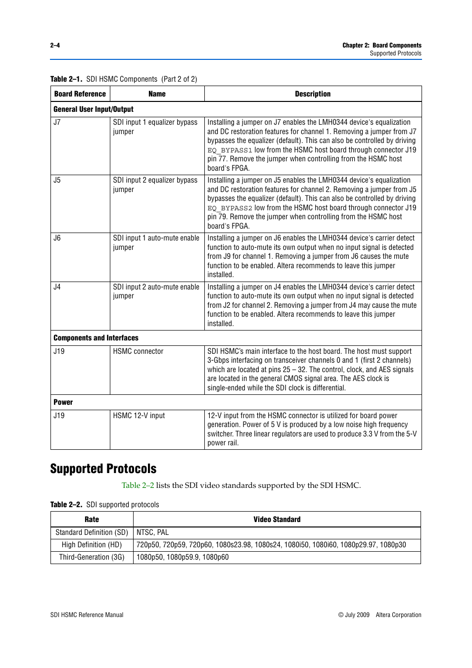 Supported protocols, Supported protocols –4 | Altera SDI HSMC User Manual | Page 12 / 36