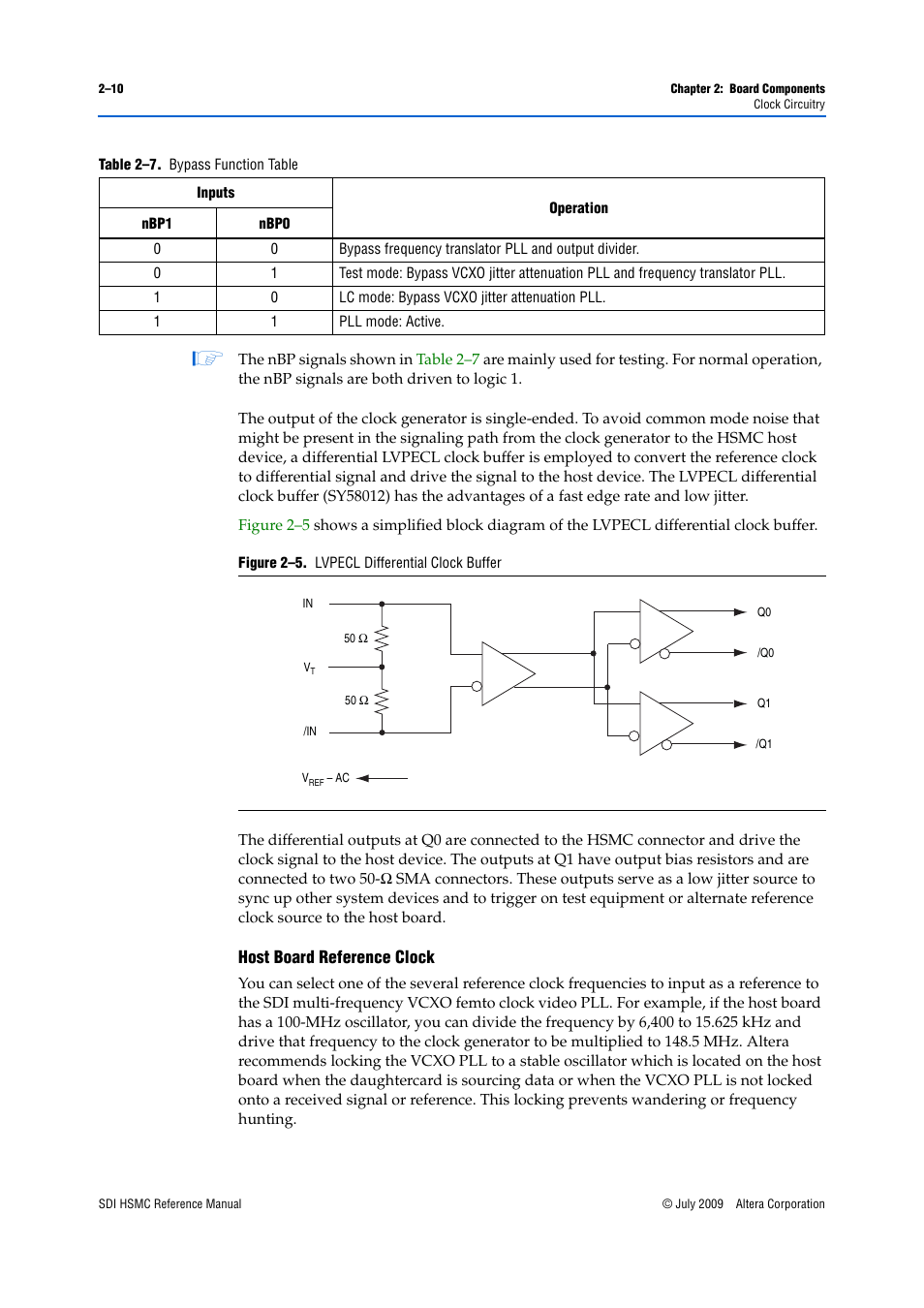 Host board reference clock –10, Table 2–7 | Altera SDI HSMC User Manual | Page 18 / 36