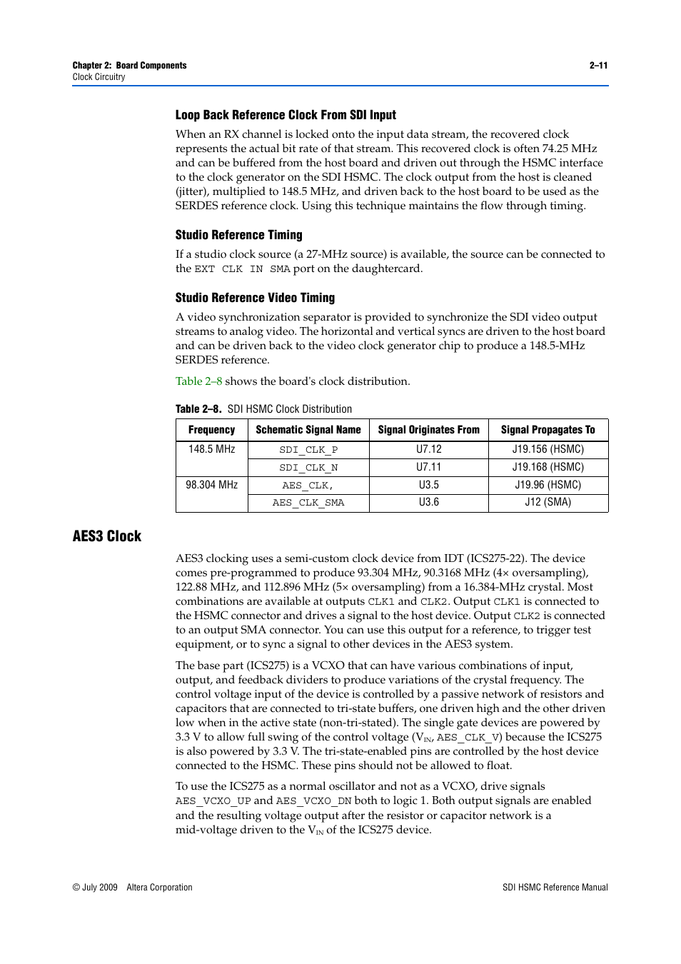 Aes3 clock, Aes3 clock –11 | Altera SDI HSMC User Manual | Page 19 / 36