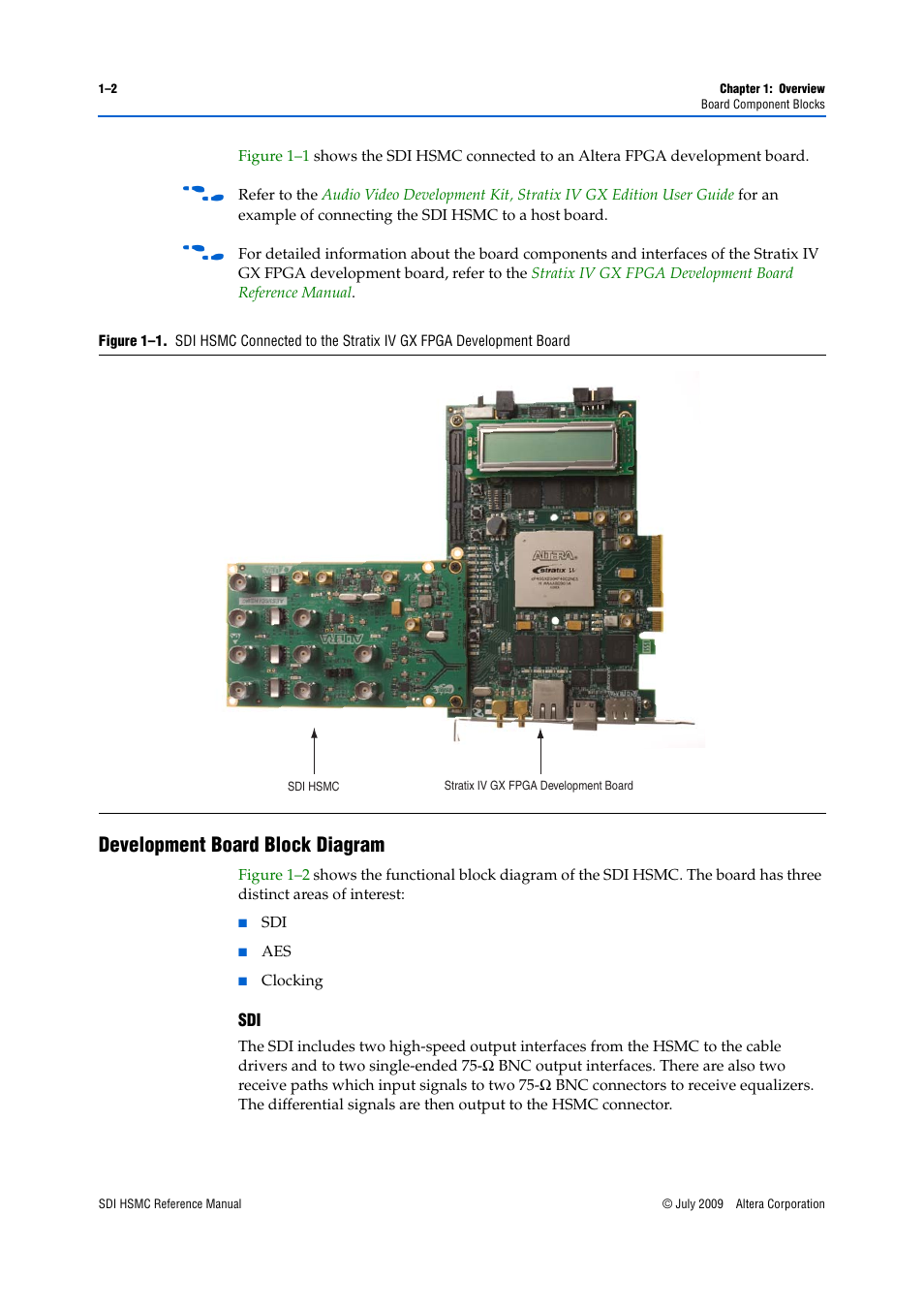 Development board block diagram, Development board block diagram –2, Sdi –2 | Altera SDI HSMC User Manual | Page 6 / 36