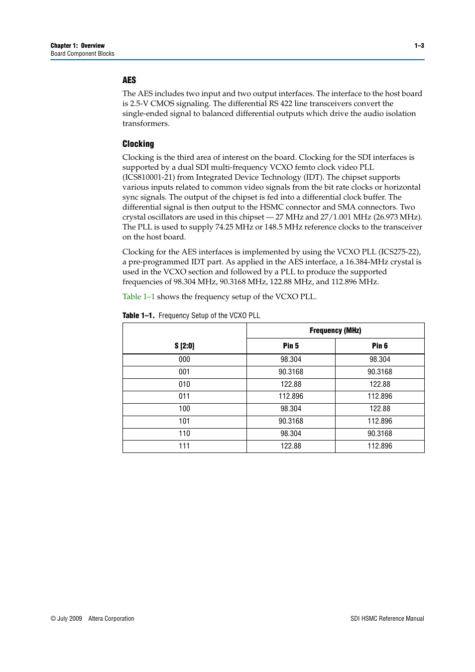 Aes –3 clocking –3 | Altera SDI HSMC User Manual | Page 7 / 36