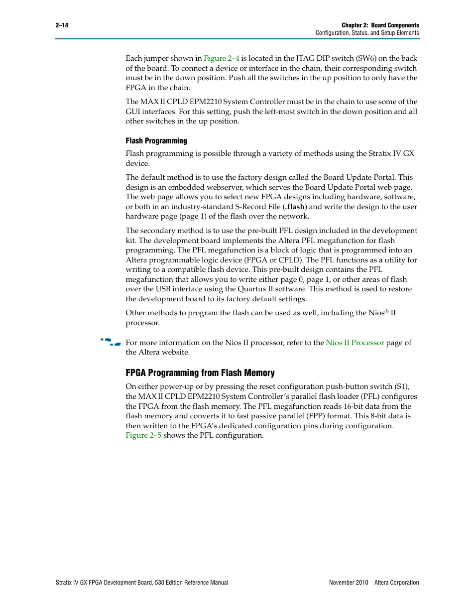 Fpga programming from flash memory, Fpga programming from flash memory –14 | Altera Stratix IV GX FPGA Development Board User Manual | Page 22 / 78