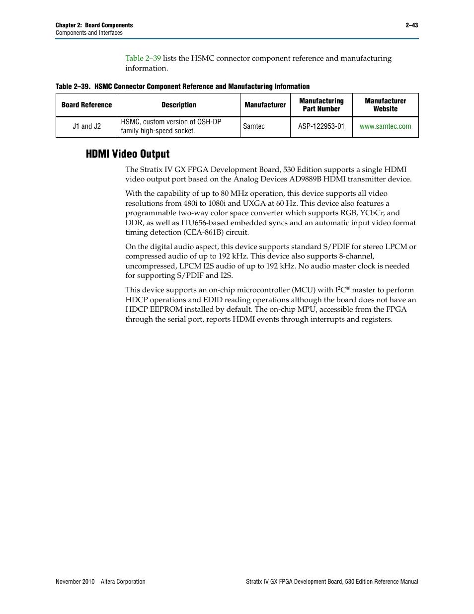 Hdmi video output, Hdmi video output –43 | Altera Stratix IV GX FPGA Development Board User Manual | Page 51 / 78