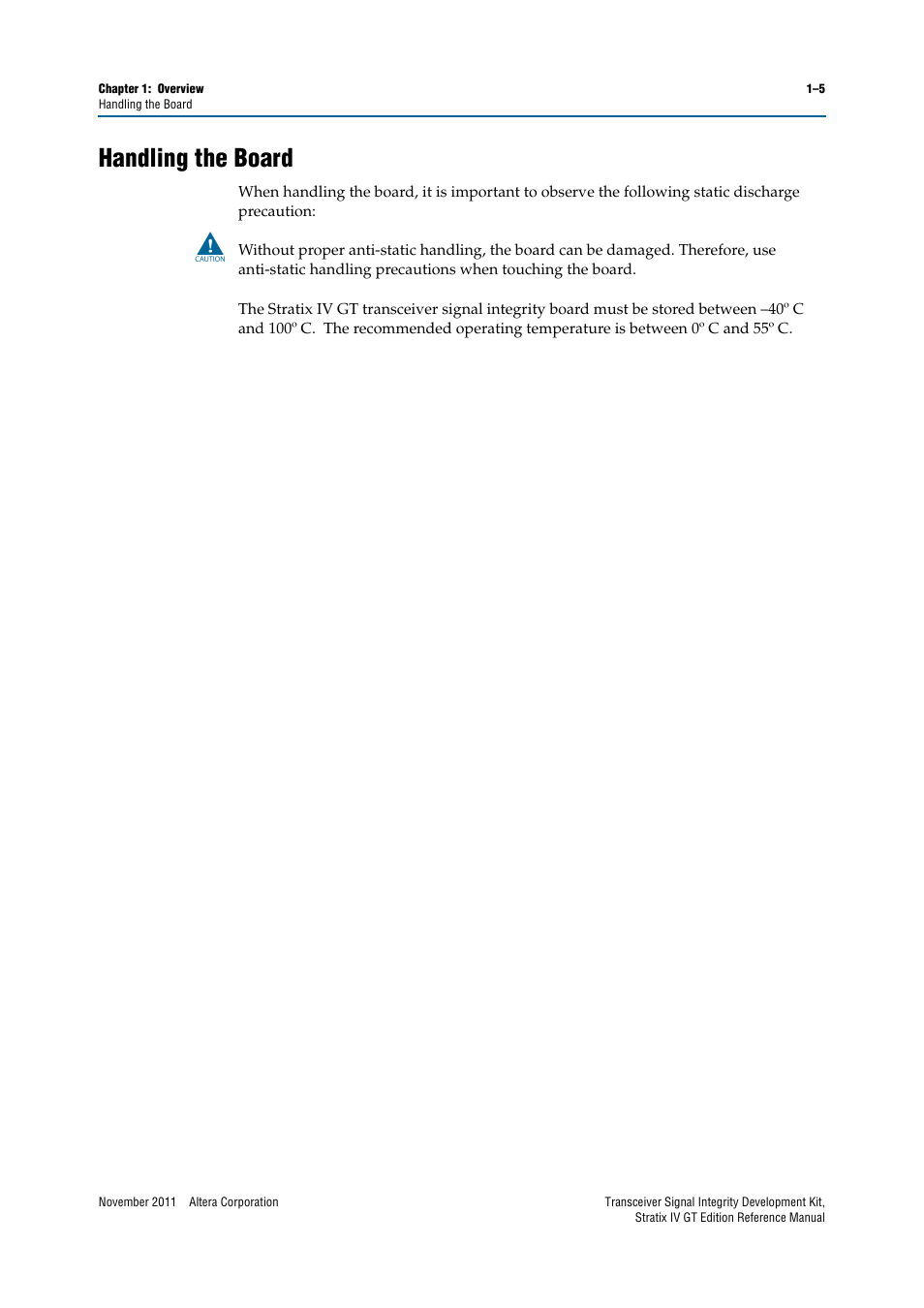 Handling the board, Handling the board –5 | Altera Transceiver Signal Integrity Development Kit, Stratix IV GT Edition User Manual | Page 9 / 42
