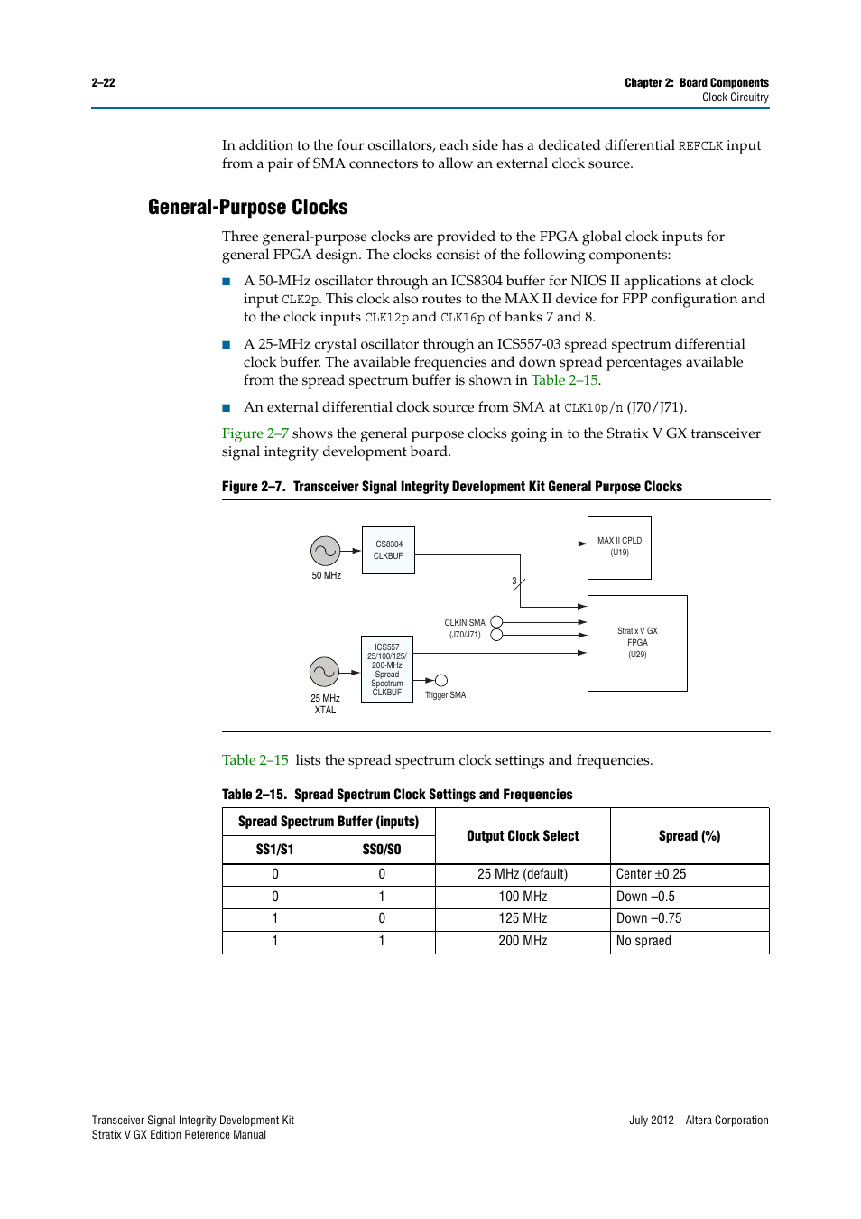 General-purpose clocks, General-purpose clocks –22 | Altera Transceiver Signal Integrity Development Kit, Stratix V GX Edition User Manual | Page 30 / 58