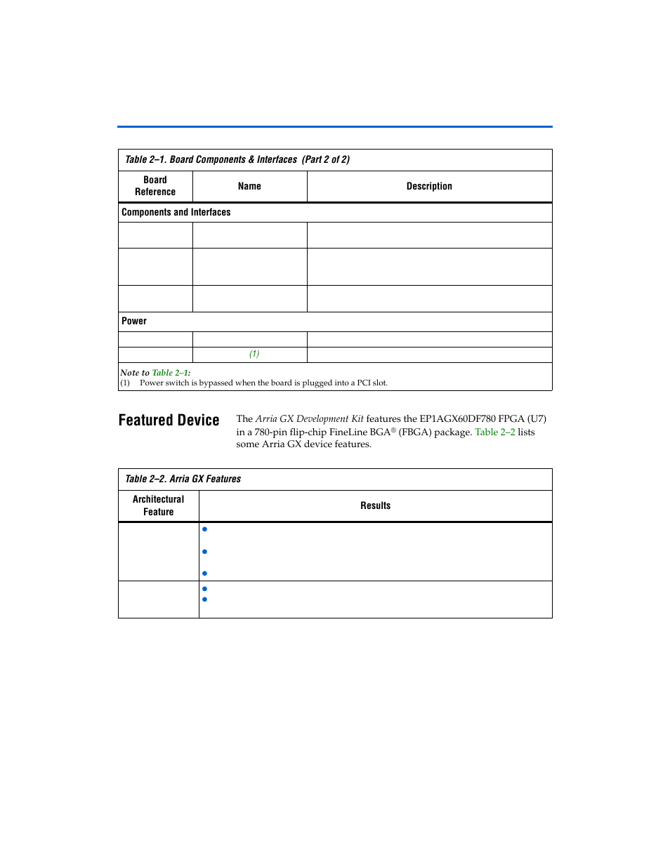 Featured device, Featured device -4 | Altera Arria GX Development Board User Manual | Page 14 / 42