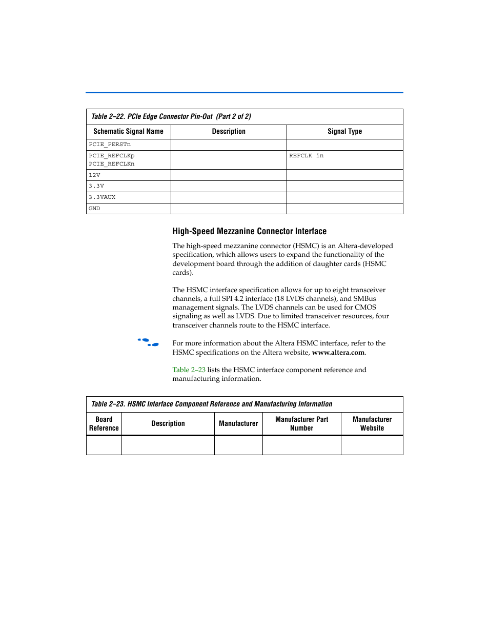 High-speed mezzanine connector interface, High-speed mezzanine connector interface -24 | Altera Arria GX Development Board User Manual | Page 34 / 42