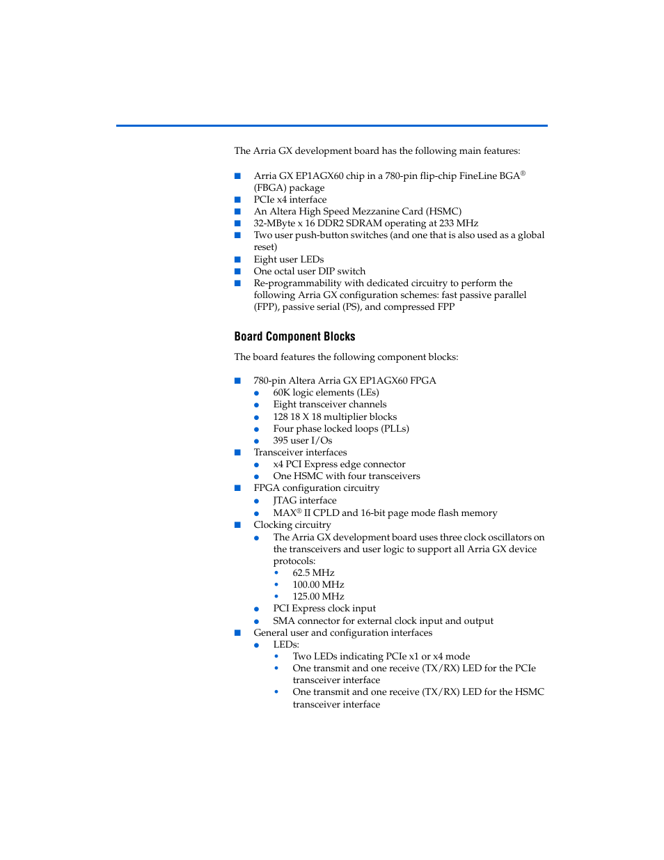 Board component blocks, Board component blocks -2 | Altera Arria GX Development Board User Manual | Page 8 / 42