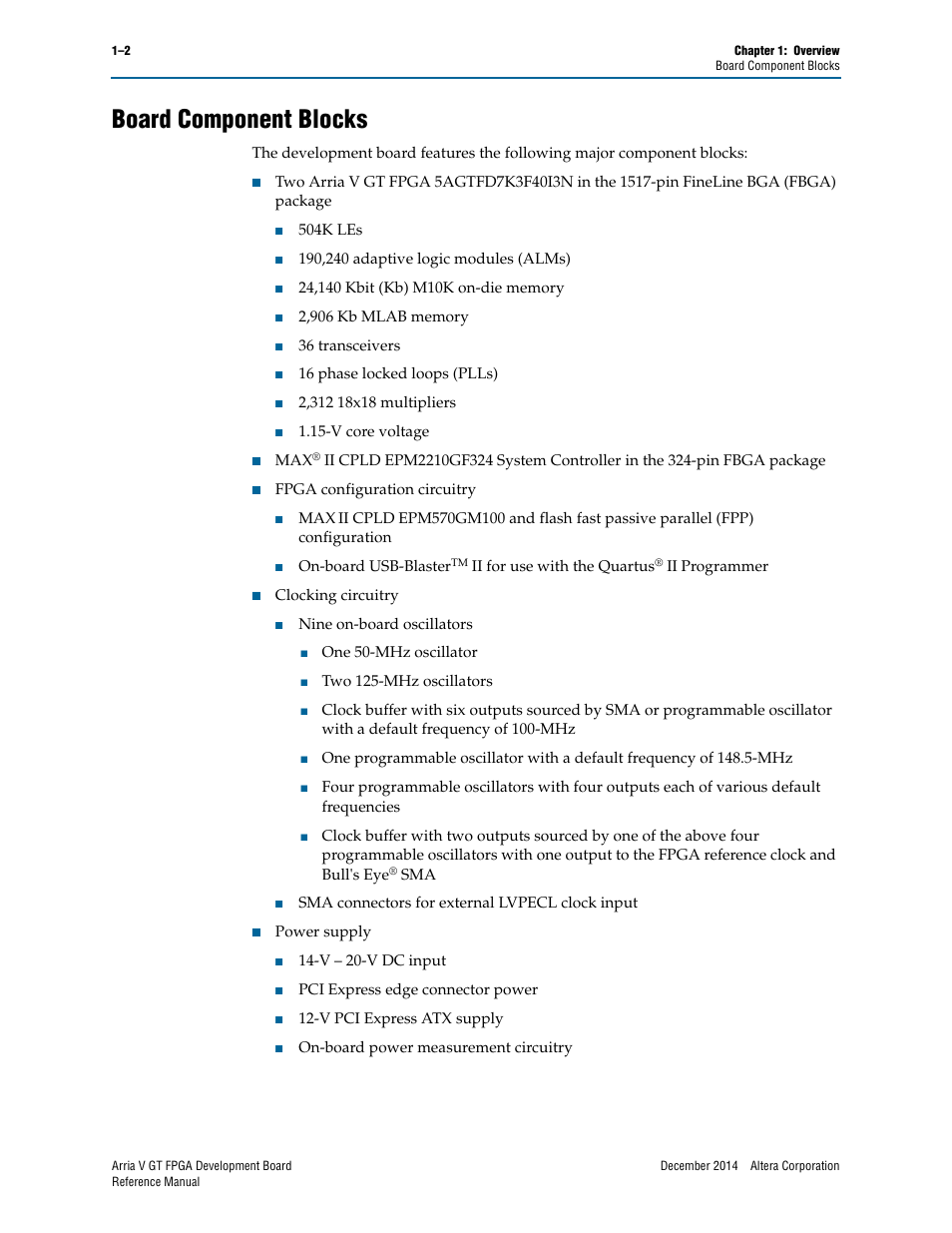 Board component blocks, Board component blocks –2 | Altera Arria V GT FPGA Development Board User Manual | Page 6 / 86