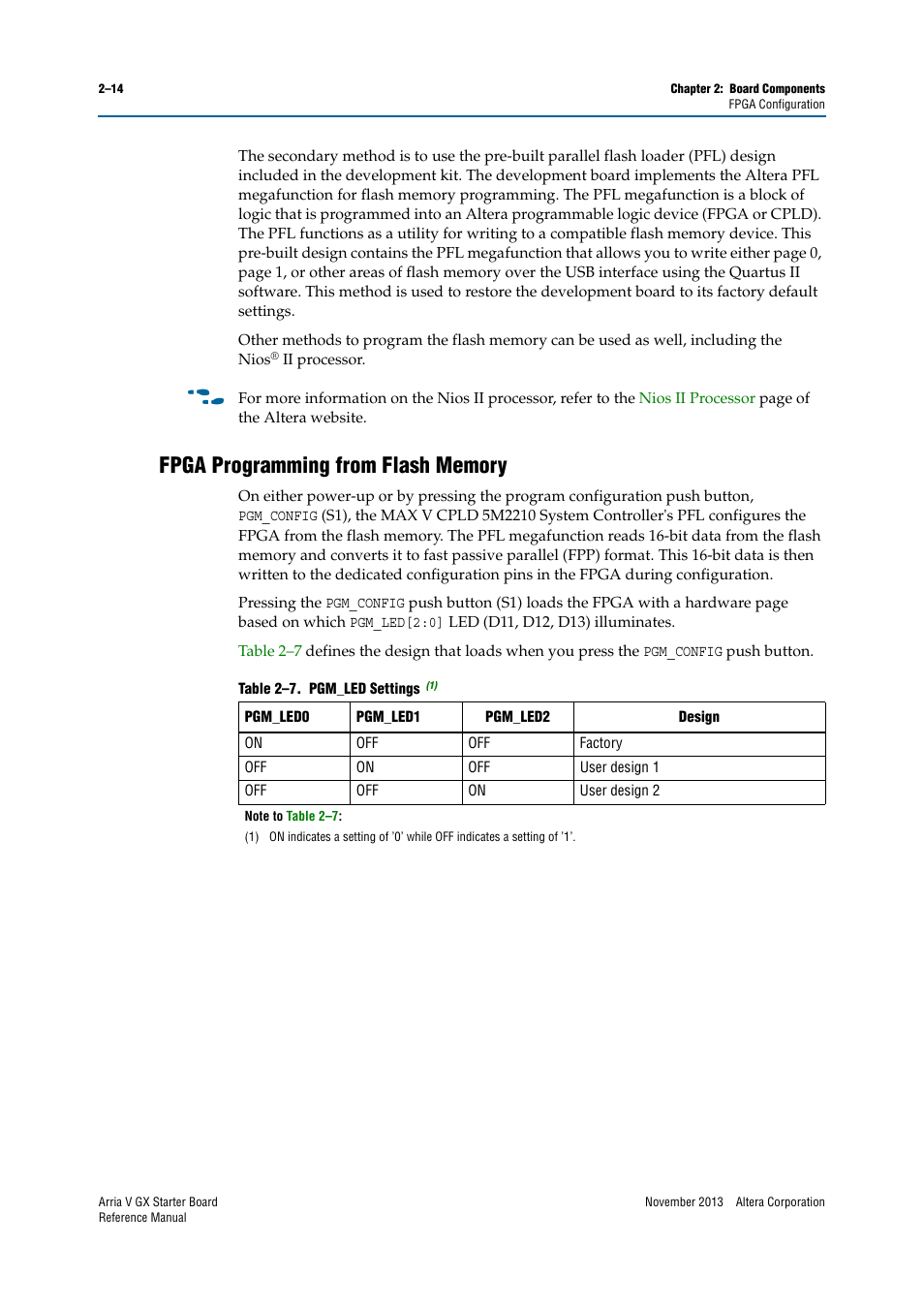 Fpga programming from flash memory, Fpga programming from flash memory –14 | Altera Arria V GX Starter Board User Manual | Page 22 / 62