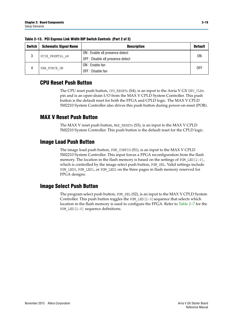 Cpu reset push button, Max v reset push button, Image load push button | Image select push button | Altera Arria V GX Starter Board User Manual | Page 27 / 62