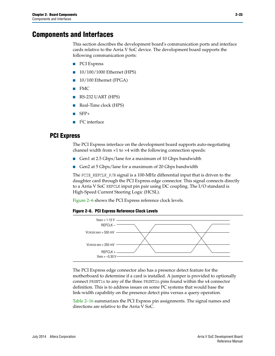 Components and interfaces, Pci express, Components and interfaces –23 | Pci express –23 | Altera Arria V SoC Development Board User Manual | Page 31 / 70