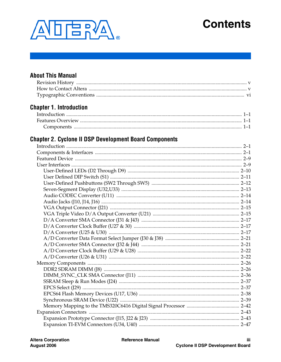 Altera Cyclone II DSP Development Board User Manual | Page 3 / 112