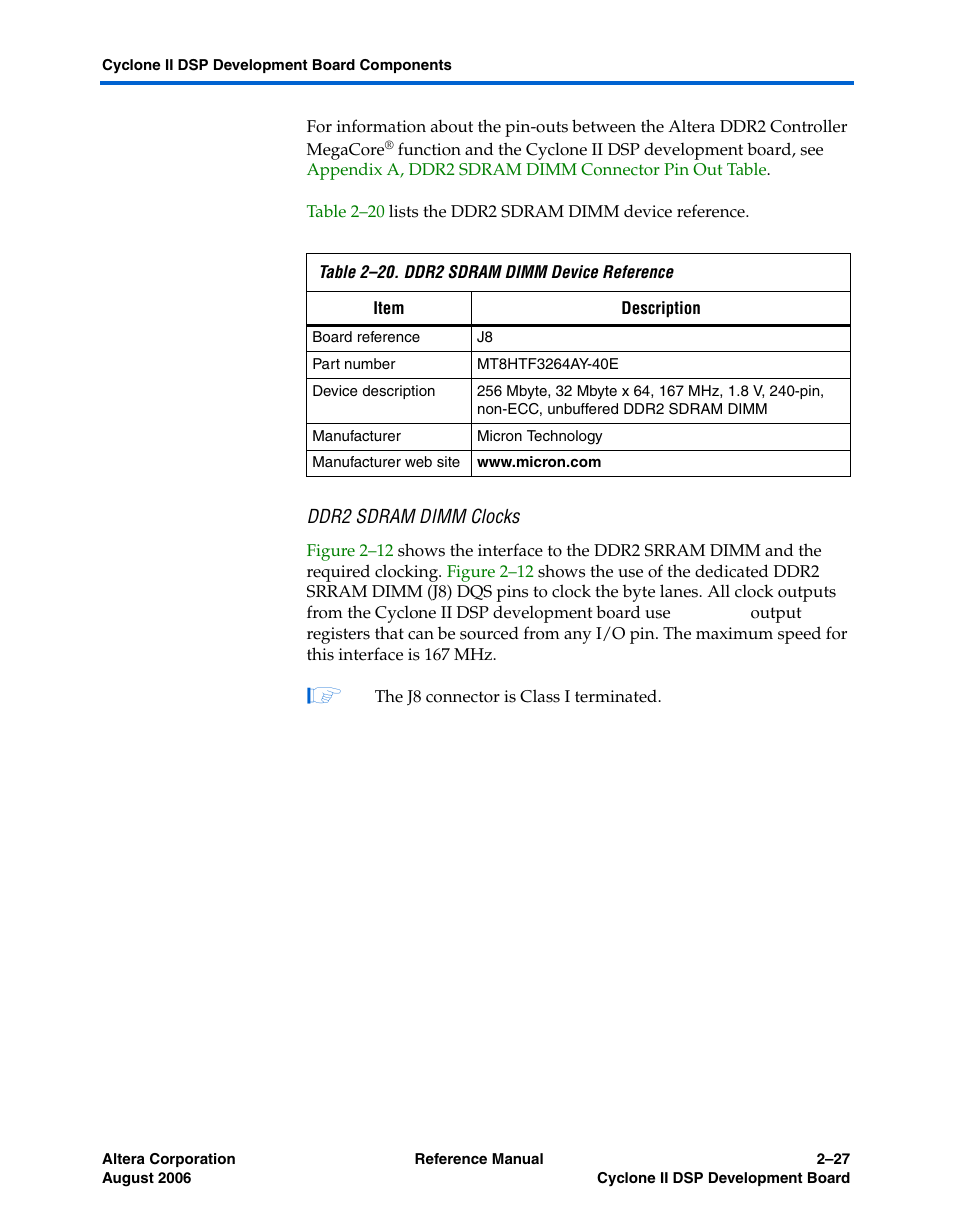 Ddr2 sdram dimm clocks | Altera Cyclone II DSP Development Board User Manual | Page 35 / 112