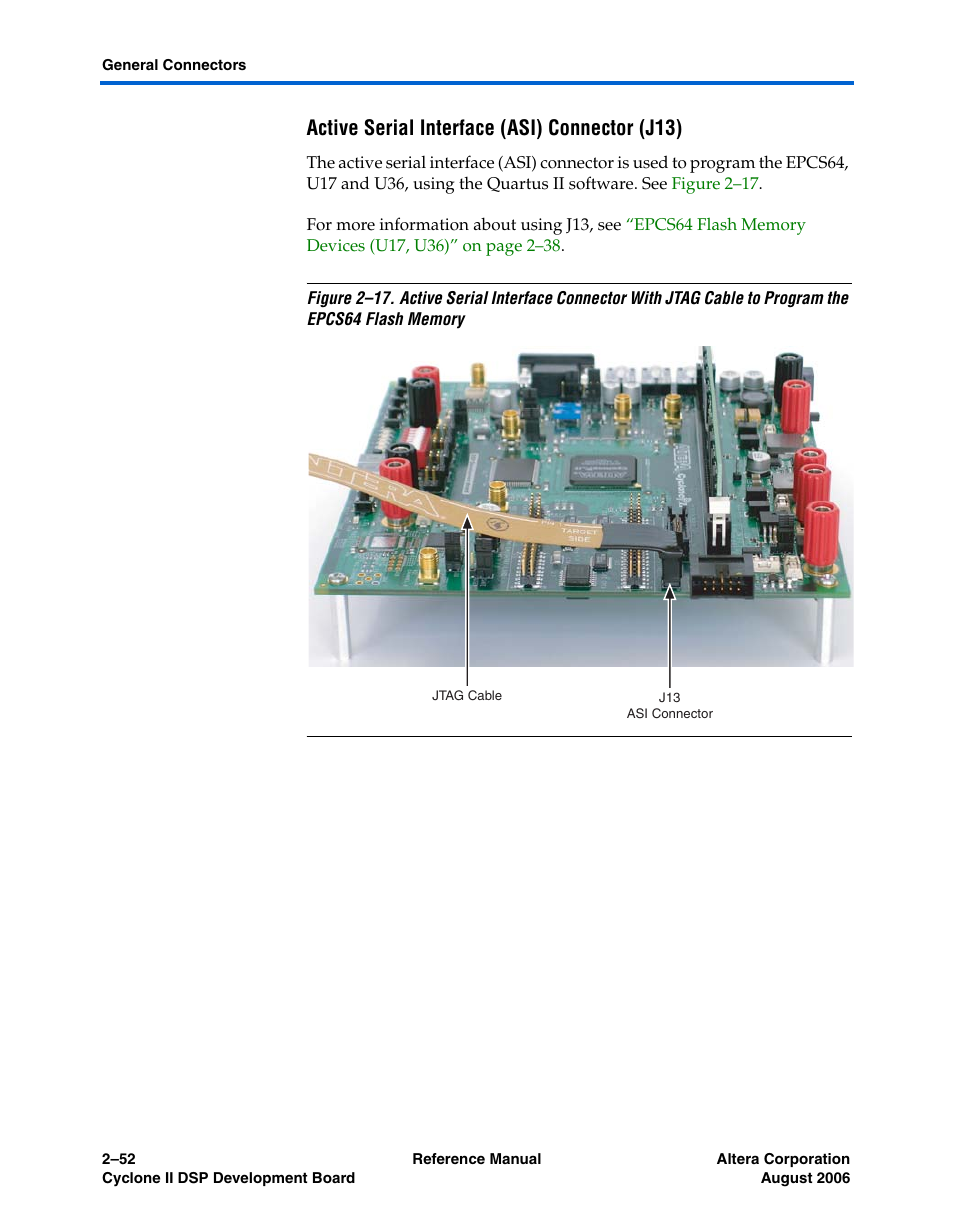 Active serial interface (asi) connector (j13) | Altera Cyclone II DSP Development Board User Manual | Page 60 / 112