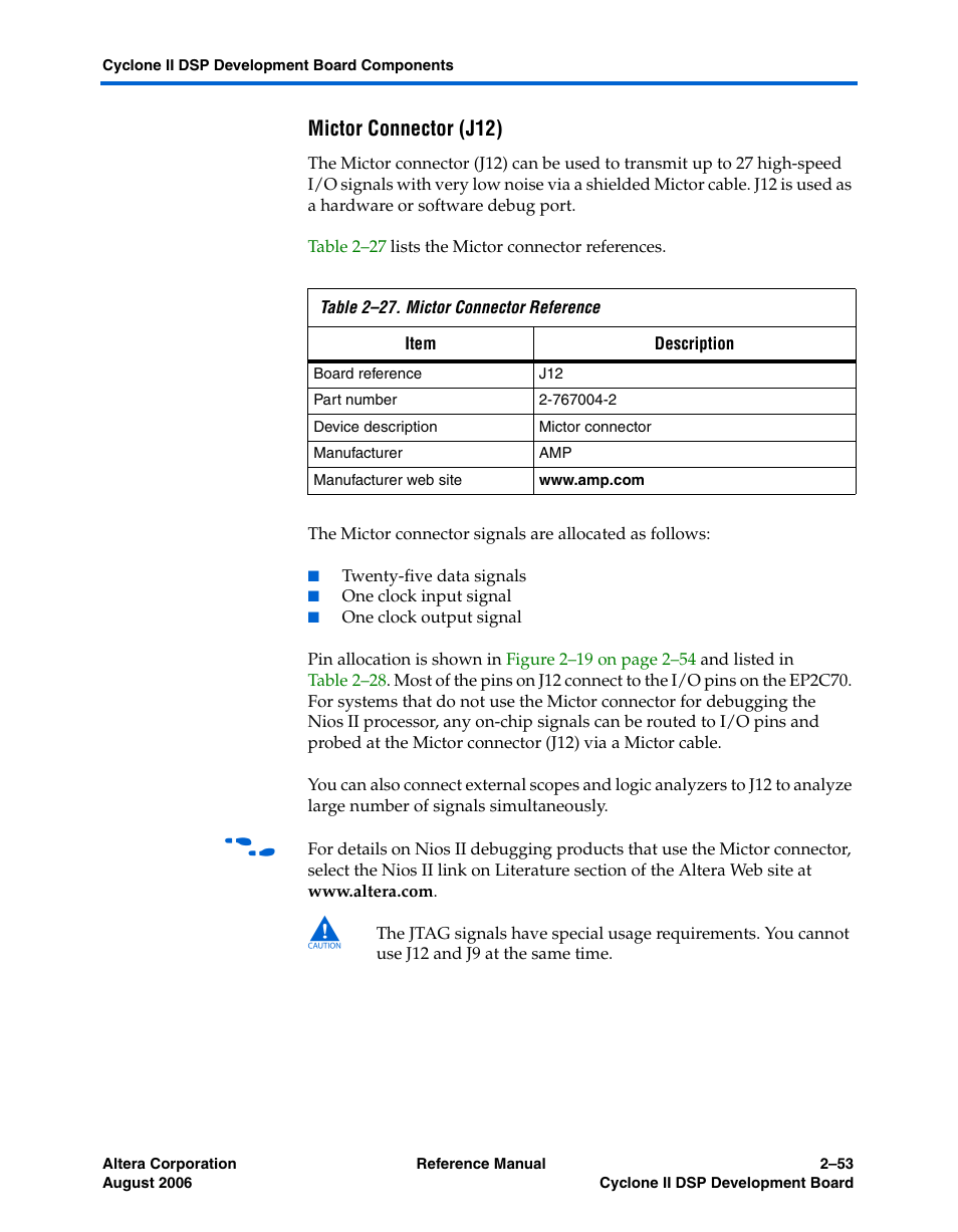 Mictor connector (j12) | Altera Cyclone II DSP Development Board User Manual | Page 61 / 112