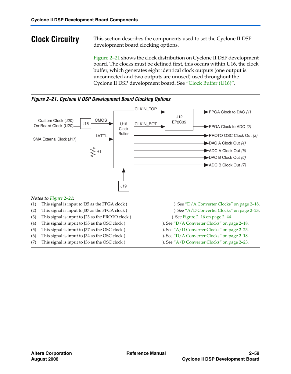 Clock circuitry | Altera Cyclone II DSP Development Board User Manual | Page 67 / 112