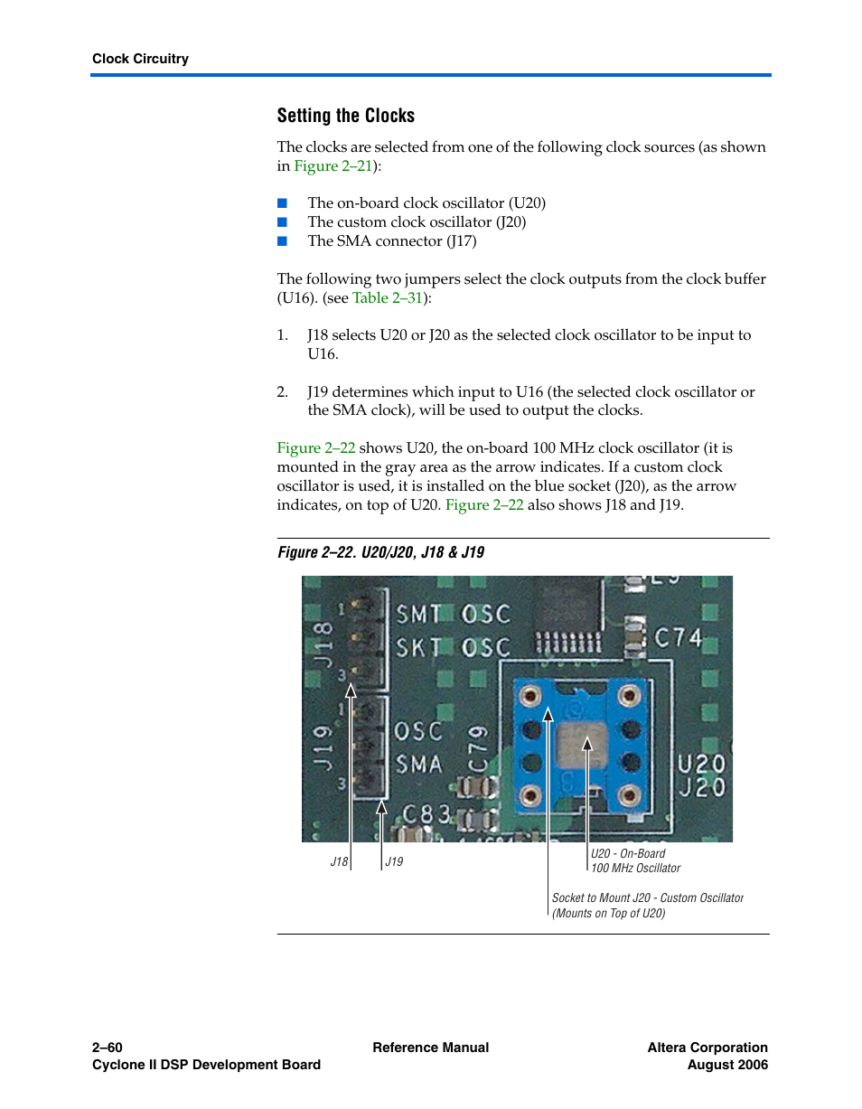 Setting the clocks | Altera Cyclone II DSP Development Board User Manual | Page 68 / 112