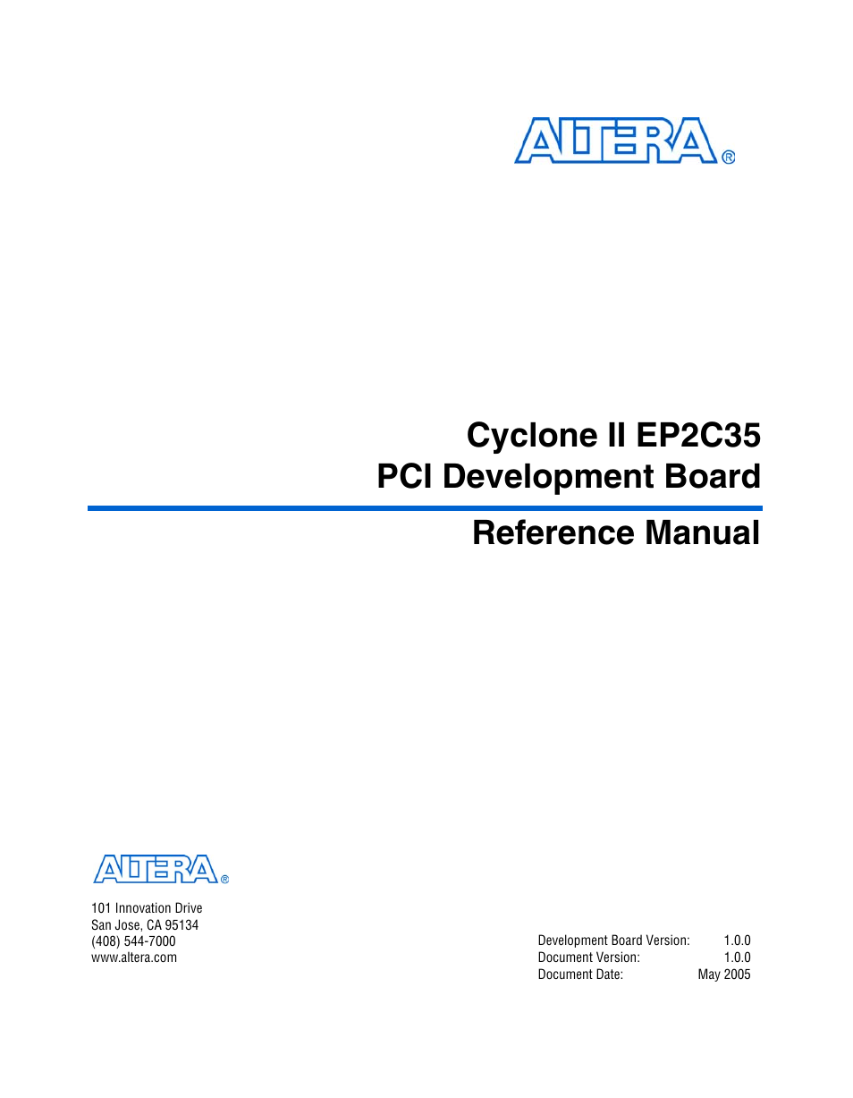 Altera Cyclone II EP2C35 PCI Development Board User Manual | 50 pages