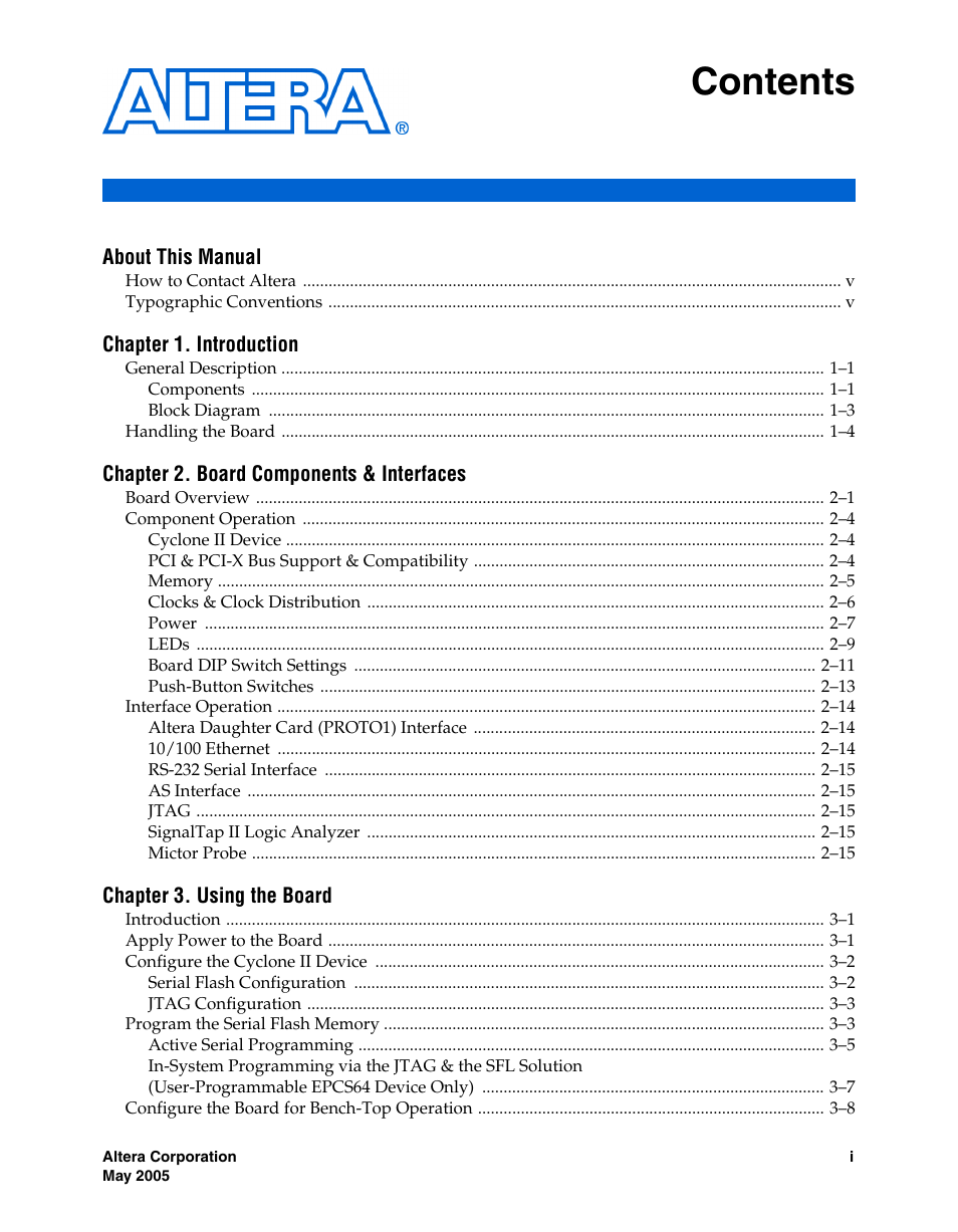 Altera Cyclone II EP2C35 PCI Development Board User Manual | Page 3 / 50
